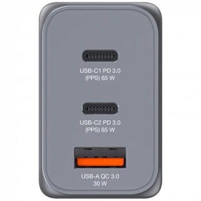 Hálózati töltő, 2xUSB-C PD (65W), USB-A QC 3.0, EU/UK/US, GaN, VERBATIM
