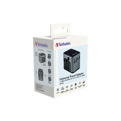 Utazó adapter, univerzális, USB-A(QC 3.0)/USB-C(PD30W)2xUSB, VERBATIM "UTA-03"