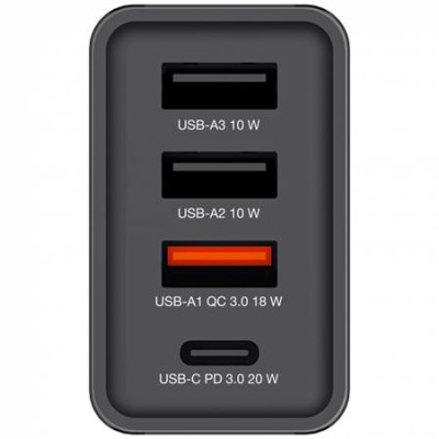 Hálózati töltő, 1xUSB-C PD (20W), USB-A QC 3.0, 2xUSB-A (10W), VERBATIM, fekete