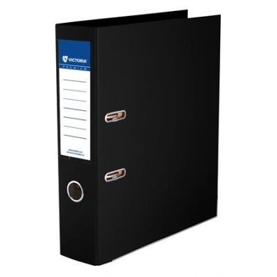 Iratrendező, 75 mm, A4, PP/PP, élvédő sínnel, VICTORIA OFFICE, "Premium", fekete