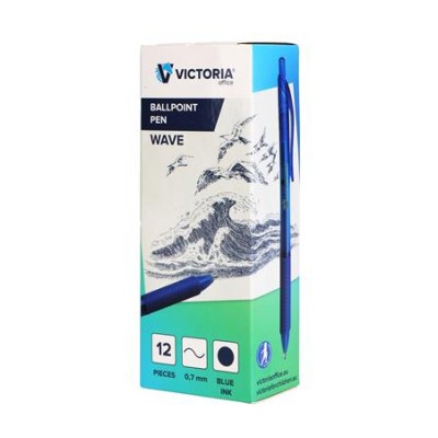 Golyóstoll, 0,5 mm, nyomógombos, VICTORIA OFFICE, „Wave”, kék