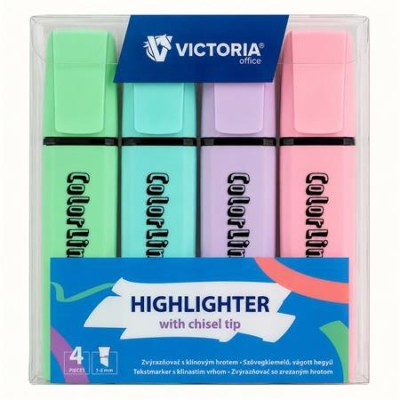 Szövegkiemelő készlet, 1-5 mm, VICTORIA OFFICE, "ColorLine", 4 különböző pasztell szín