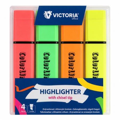 Szövegkiemelő készlet, 1-5 mm, VICTORIA OFFICE, "ColorLine", 4 különböző szín