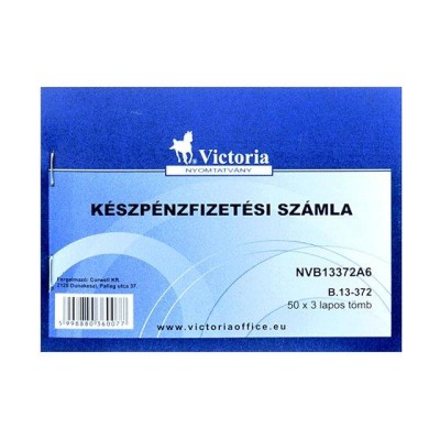 Nyomtatvány, készpénzfizetési számlatömb, egy ÁFÁs, 50x3, A6, fekvő, VICTORIA PAPER, "B.13-372", 20 tömb/csomag
