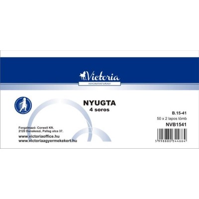 Nyomtatvány, nyugta 4 soros, 50x2, VICTORIA PAPER "B.15-41", 20 tömb/csomag