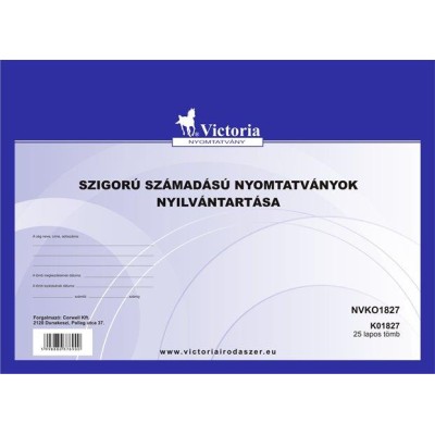 Nyomtatvány, szigorú számadású nyomtatványok nyilvántartása, 25 lap, A4, VICTORIA PAPER, 10 tömb/csomag