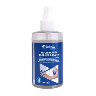 Tisztítófolyadék, képernyőhöz, pumpás, kendővel, 200 ml, VICTORIA TECHNOLOGY
