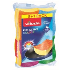 Mosogatószivacs, 3+1 db, VILEDA "Pur Active Colors"