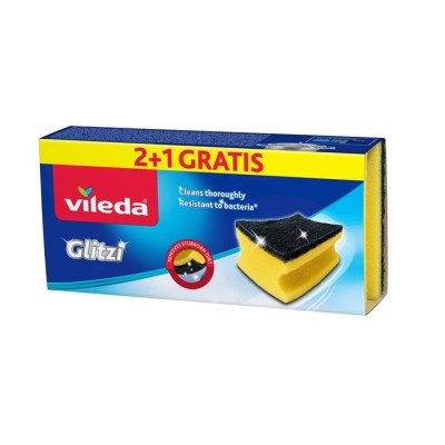 Súrolószivacs, 2+1 db, antibakteriális, VILEDA "Glitzi", sárga