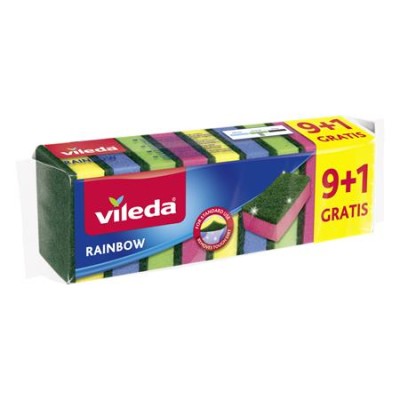 Mosogatószivacs, 9+1 db, VILEDA "Rainbow"