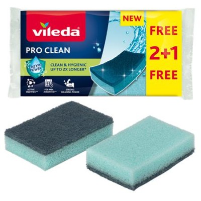 Mosogatószivacs, 2+1 db, VILEDA "Pro Clean", kék