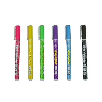 Filctoll készlet, 1-2 mm, metál arany, WEDO, 6 különböző színű kontúrral Filctoll készlet, 1-2 mm, metál arany, WEDO, 6 különböző színű kontúrral