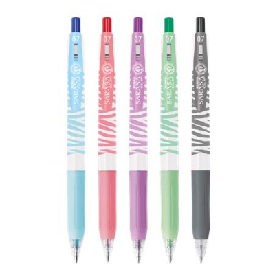 Zseléstoll készlet, 0,33 mm, nyomógombos, csíkos test, ZEBRA "Sarasa Clip Pastel", 5 különböző pasztell szín Zseléstoll készlet, 0,33 mm, nyomógombos, csíkos test, ZEBRA "Sarasa Clip Pastel", 5 különböző pasztell szín