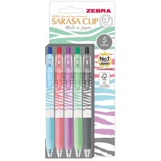 Zseléstoll készlet, 0,33 mm, nyomógombos, csíkos test, ZEBRA "Sarasa Clip Pastel", 5 különböző pasztell szín