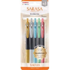 Zseléstoll készlet, 0,33 mm, nyomógombos, ZEBRA "Sarasa Clip Decoshine", 5 vegyes metál szín