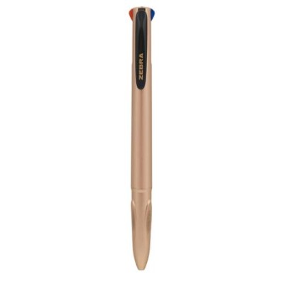 Golyóstoll, 0,37 mm, nyomógombos, négyszínű, ZEBRA "Smooth", rose gold