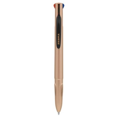 Golyóstoll, 0,37 mm, nyomógombos, négyszínű, ZEBRA "Smooth", rose gold