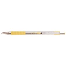 Golyóstoll, 0,24 mm, nyomógombos, rozsdamentes acél, pasztellsárga tolltest, ZEBRA "F-301", kék