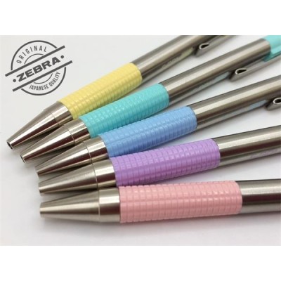 Golyóstoll, 0,24 mm, nyomógombos, rozsdamentes acél, pasztell rózsaszín tolltest, ZEBRA "F-301", kék