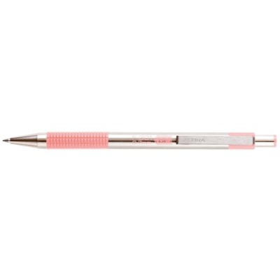 Golyóstoll, 0,24 mm, nyomógombos, rozsdamentes acél, pasztell rózsaszín tolltest, ZEBRA "F-301", kék