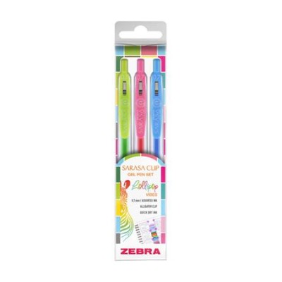 Zseléstoll készlet, 0,33 mm, nyomógombos, ZEBRA "Sarasa Clip Lollipop", 3 különböző szín