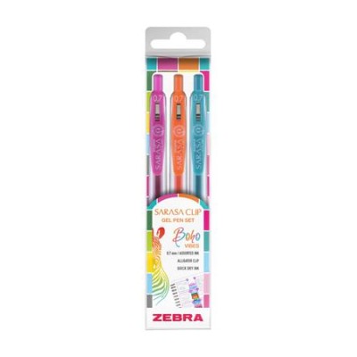 Zseléstoll készlet, 0,33 mm, nyomógombos, ZEBRA "Sarasa Clip Boho Vibes", 3 különböző szín