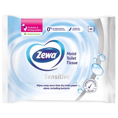 Toalettpapír, nedves, 42db, ZEWA, sensitive