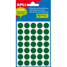 Etikett, 13 mm kör, kézzel írható, színes, APLI, zöld 175 etikett/csomag