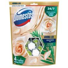 WC fertőtlenítő, 4 db-os ,DOMESTOS "Aroma Lux", fehér rózsabimbó és teafa olaj