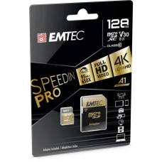 Memóriakártya, microSDXC, 128GB, UHS-I/U3/V30/A2, 100/95 MB/s, adapter, EMTEC "SpeedIN"