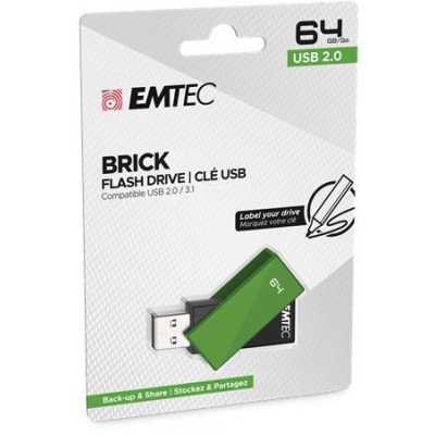 Pendrive, 64GB, USB 2.0, EMTEC "C350 Brick", zöld