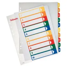 Regiszter, műanyag, A4 Maxi, 1-10, nyomtatható, ESSELTE, áttetsző