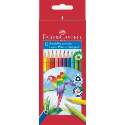 Színes ceruza készlet, háromszögletű, FABER-CASTELL "Papagáj", 12 különböző szín