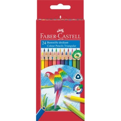 Színes ceruza készlet, háromszögletű, FABER-CASTELL "Papagáj", 24 különböző szín