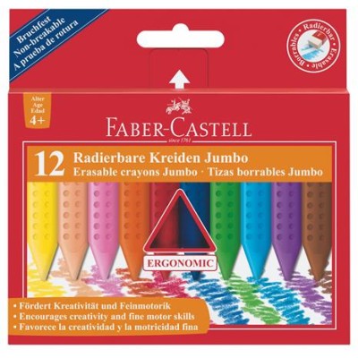 Zsírkréta, háromszögletű, FABER-CASTELL "Jumbo Grip", 12 különböző szín