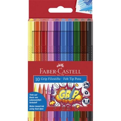 Filctoll készlet, háromszögletű, FABER-CASTELL "Grip", 10 különböző szín