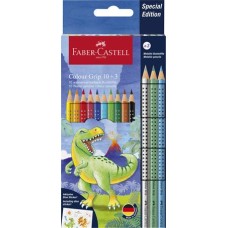 Színes ceruza készlet, háromszögletű, FABER-CASTELL "Grip Dinoszaurusz" 10+3 különböző szín