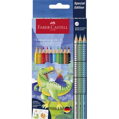 Színes ceruza készlet, háromszögletű, FABER-CASTELL "Grip Dinoszaurusz" 10+3 különböző szín