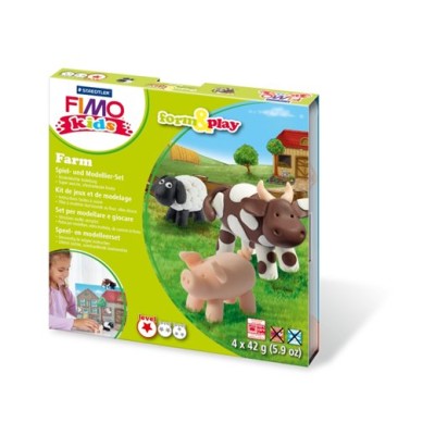 Gyurma készlet, 4x42 g, égethető, FIMO "Kids Form & Play", farm