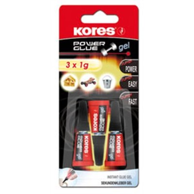 Pillanatragasztó gél, 3x1 g, KORES "Power Glue Gel"