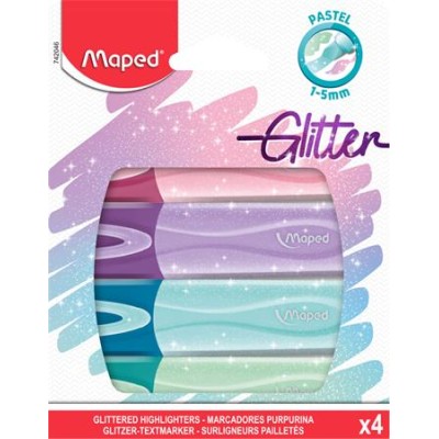 Szövegkiemelő készlet, 1-5 mm, MAPED "Glitter Fluo Peps", vegyes pasztell színek