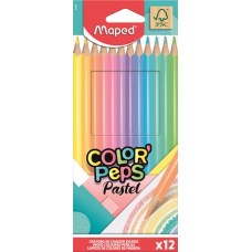 Színes ceruza készlet, háromszögletű, MAPED "Color`Peps Pastel", 12 különböző pasztell szín