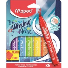 Ablakfilc készlet, vastag, törlőkendővel, 5 mm, MAPED "Marker`Peps", 6 különböző szín