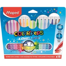 Filctoll készlet, mosható, MAPED "Color`Peps Long Life", 18 különböző szín