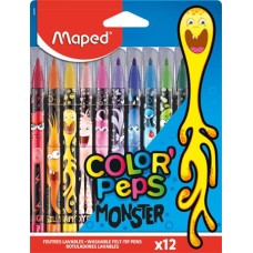 Filctoll készlet, 2,8 mm, kimosható, MAPED "Color`Peps Monster" 12 különböző szín