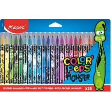 Filctoll készlet, 2,8 mm, kimosható, MAPED "Color`Peps Monster" 24 különböző szín