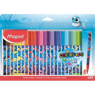 Filctoll készlet, 2 mm, kimosható, MAPED "Color`Peps Ocean Life", 24 különböző szín