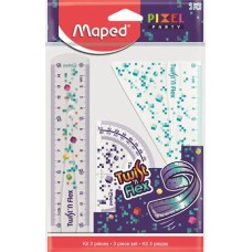 Vonalzókészlet, műanyag, törhetetlen, 3 darabos, MAPED "Pixel Party Twist`n Flex"