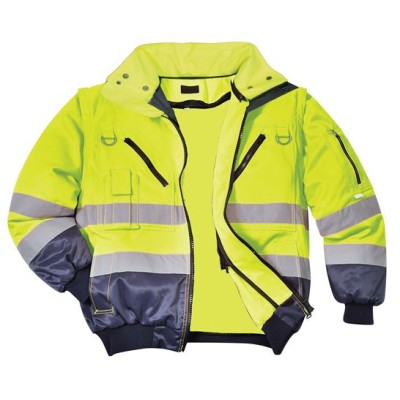 Munkavédelmi kabát, jól láthatósági, 3 az 1-ben, L méret " Hi-Vis", sárga-tengerészkék