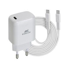 Hálózati töltő, 20W, USB-C (PD 3.0), USB-C töltőkábel, RIVACASE "PS4191", fehér